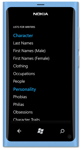 Lists for Writers - Windows Phone Screenshot